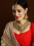 Gold-Polished Maharani Kundan Neckpiece With Earrings And Maang Tikka - Ruby Raang | Grocsy