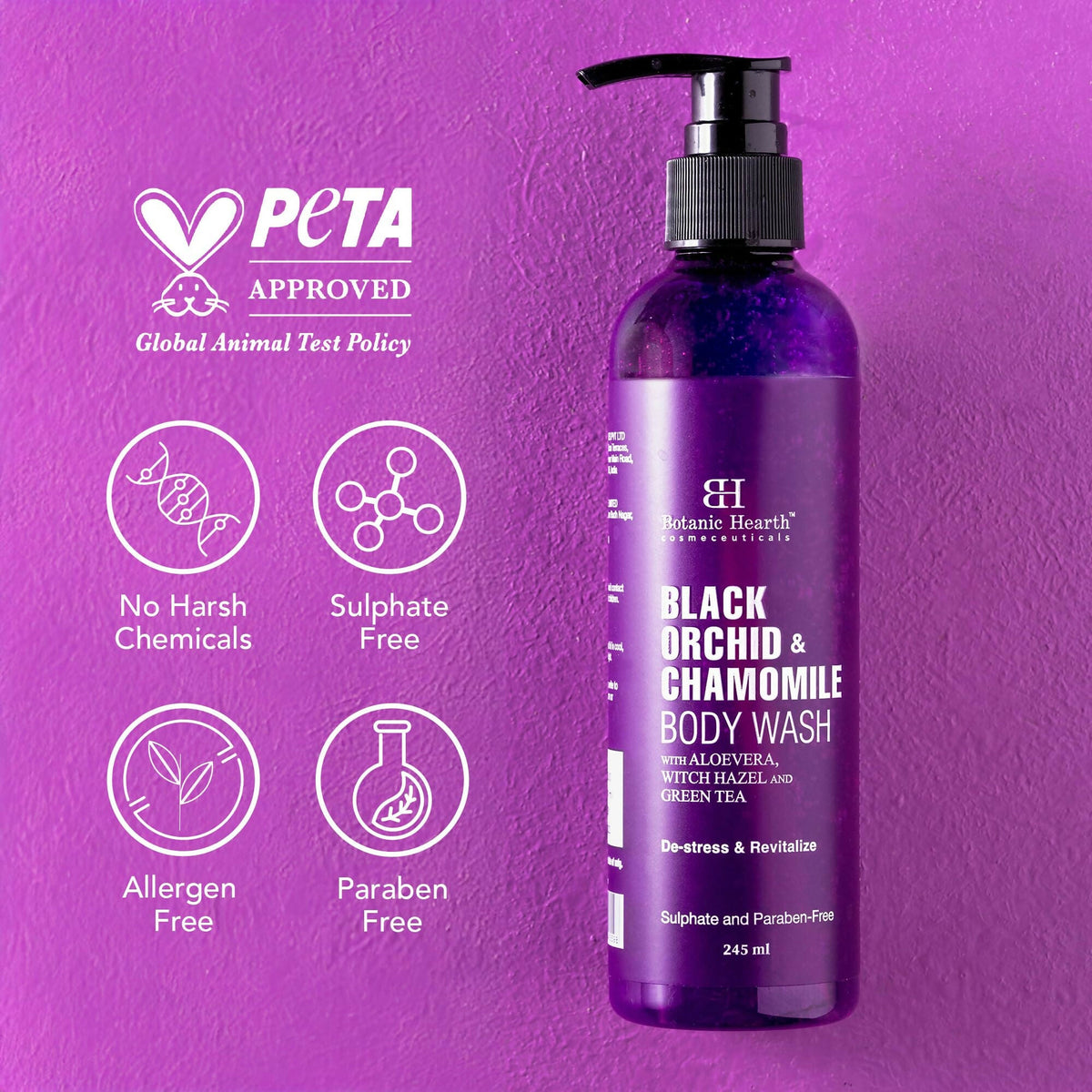 Botanic Hearth Black Orchid & Chamomile Body Wash with Aloe Vera, Witch Hazel & Green Tea | Grocsy