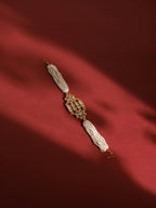 Gold-Polished White Kundan-Studded Pearl Beaded Hair Band - Ruby Raang | Grocsy