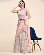 Peach Pure Viscose Georgette Thread With Sequins Embroidery Work Lehenga Choli With Dupatta - Tanya | Grocsy