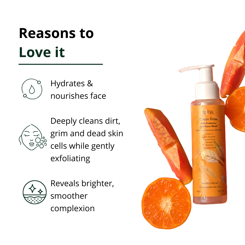 Botnal Clean Rinse Probiotic Gel Face Wash With Vitamin C, Hyaluronic Acid and Papaya | Grocsy