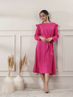 Joban Fashion Women's Rayon Pink Midi Dress | Grocsy