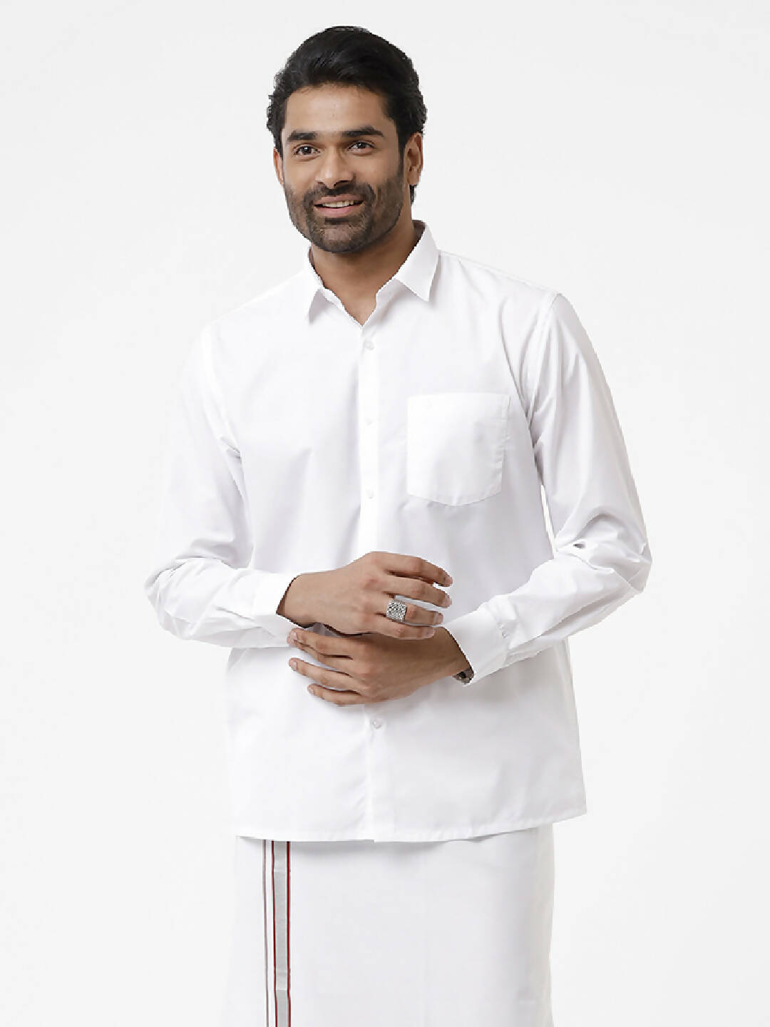 Ramraj Cotton Mens Full Sleeve Formal Poly Cotton White Shirt | Grocsy