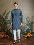 Vastranavya Blue Grey Exclusive Viscose Rayon Festival Wear Real Mirror Work Kurta with Dupatta | Grocsy