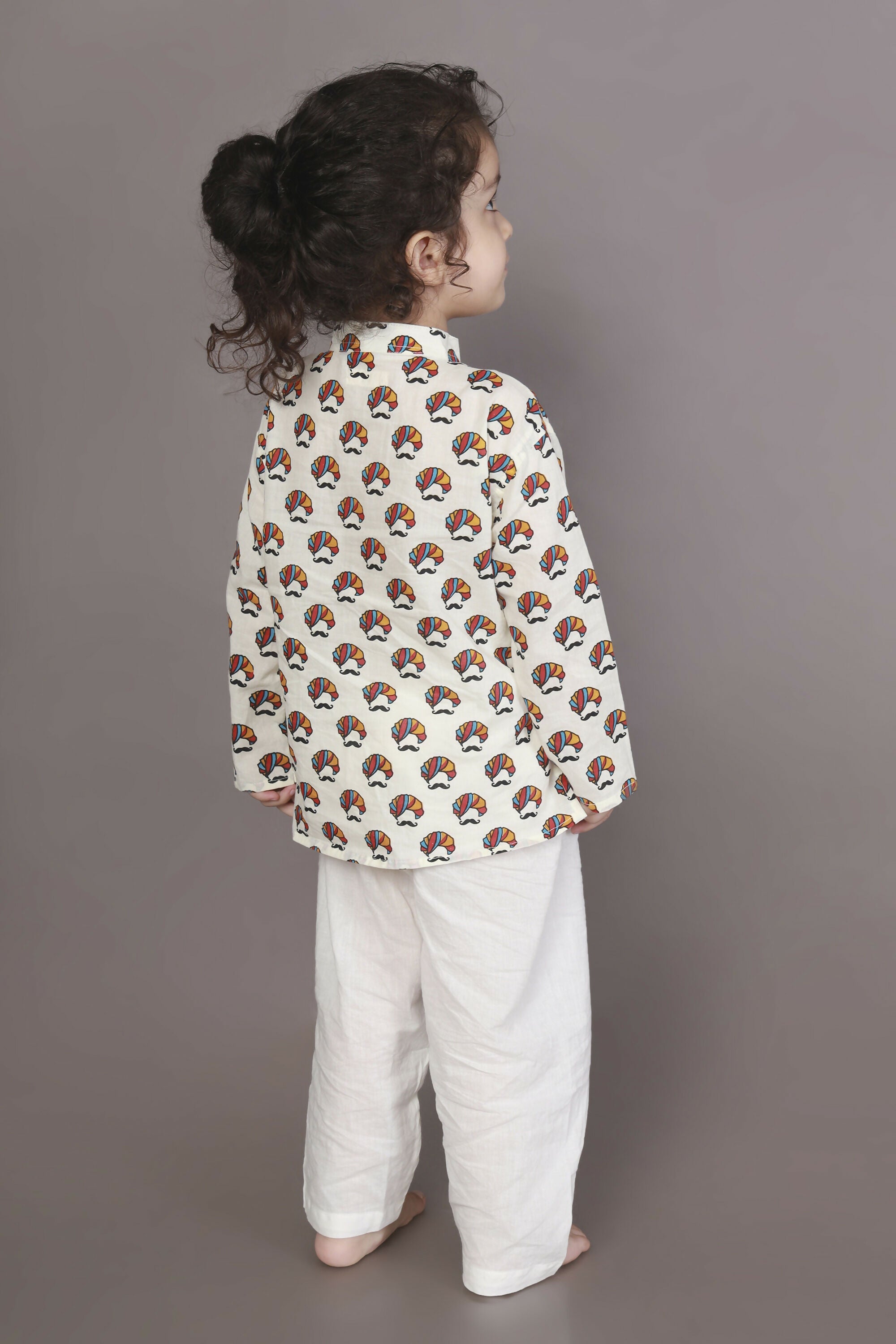 Breathables Kids Cotton Night Suit – White Turban Print Kurta & Pyjama Co-Ord Set For Boys & Girls | Grocsy