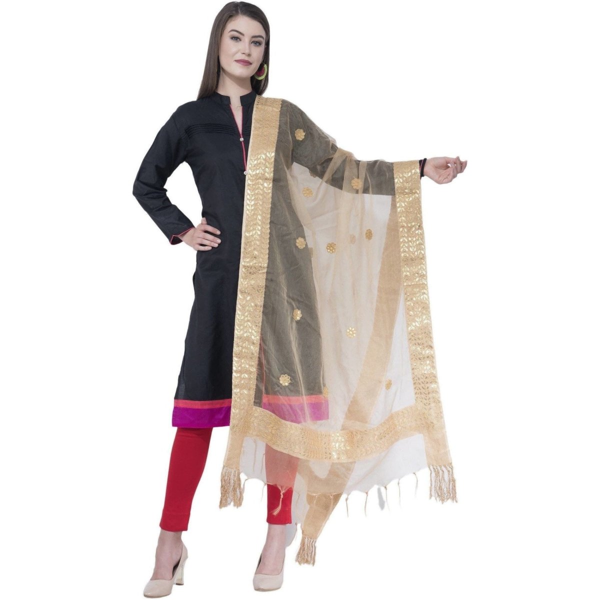 A R Silk Women's Gotta Patti Embroidery Orgenza Dupattas | Grocsy