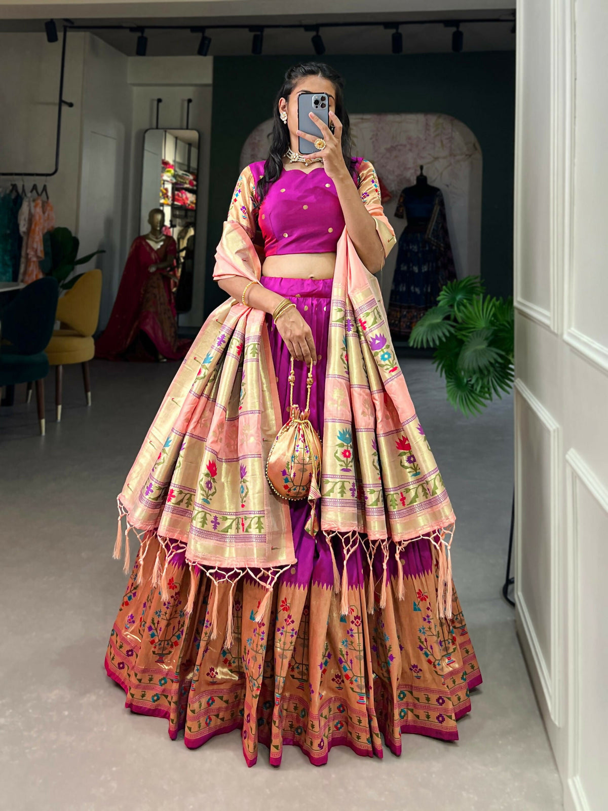 Vastranavya Traditional Jacquard Silk Paithani Lehenga Choli - Purple | Grocsy