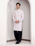 Light Pink Georgette Designer Chikankari Embroidery Work Men's Kurta - Mahotsav | Grocsy