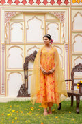 Vaasva Women Yellow Organza Floral Embroidered Anarkali Kurta, Pant & Dupatta set | Grocsy