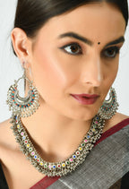 Mominos Fashion Johar Kamal Oxidised Silver-Plated Meena Work Choker Set | Grocsy