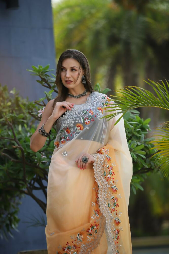 Vamsee Sanyogita Sanyogita - Yellow Organza Saree | Grocsy