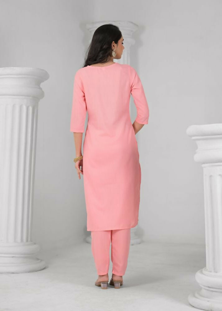 Ethnic Festive Wear Reyon Baby Pink Stitched Suit With Dupatta - Tanisha | Grocsy