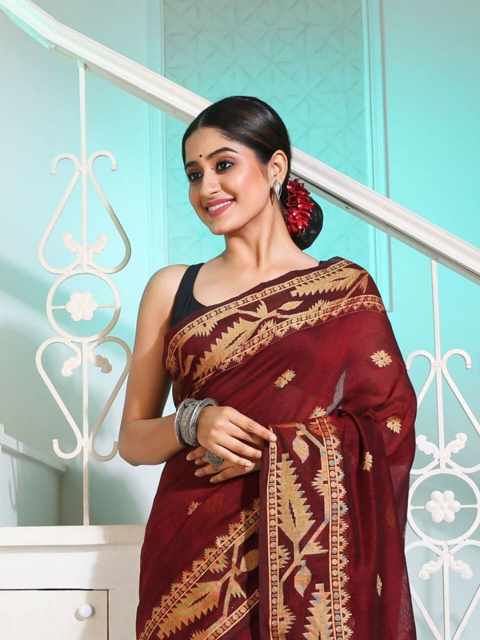 Exclusive Collection Beautiful Brown Pure Cotton Woven Handloom Saree With Running Blouse Piece | Grocsy