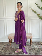 Purple Rayon Slub Stitched Suit With Dupatta - Tanisha | Grocsy