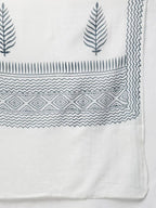 YuftaWomen Navy Blue & White Yoke Design Thread Work Cotton Kurta with Palazzo & Dupatta | Grocsy