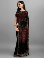 Vegaa Fashion Black Georgette Embroidered Party Wear Saree | Grocsy