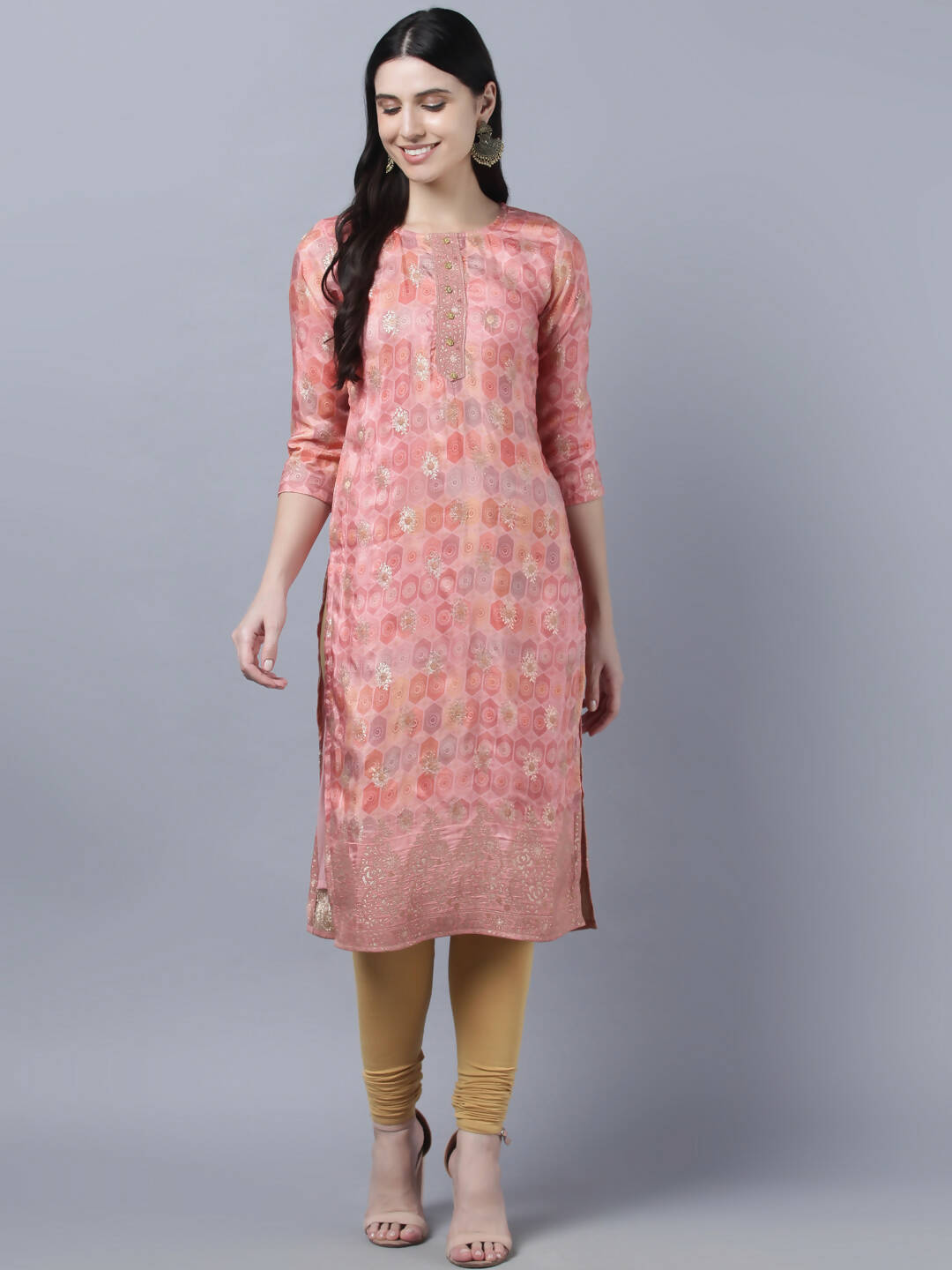 Myshka Stylish Pink 3/4 Sleeve Women's Kurta | Grocsy