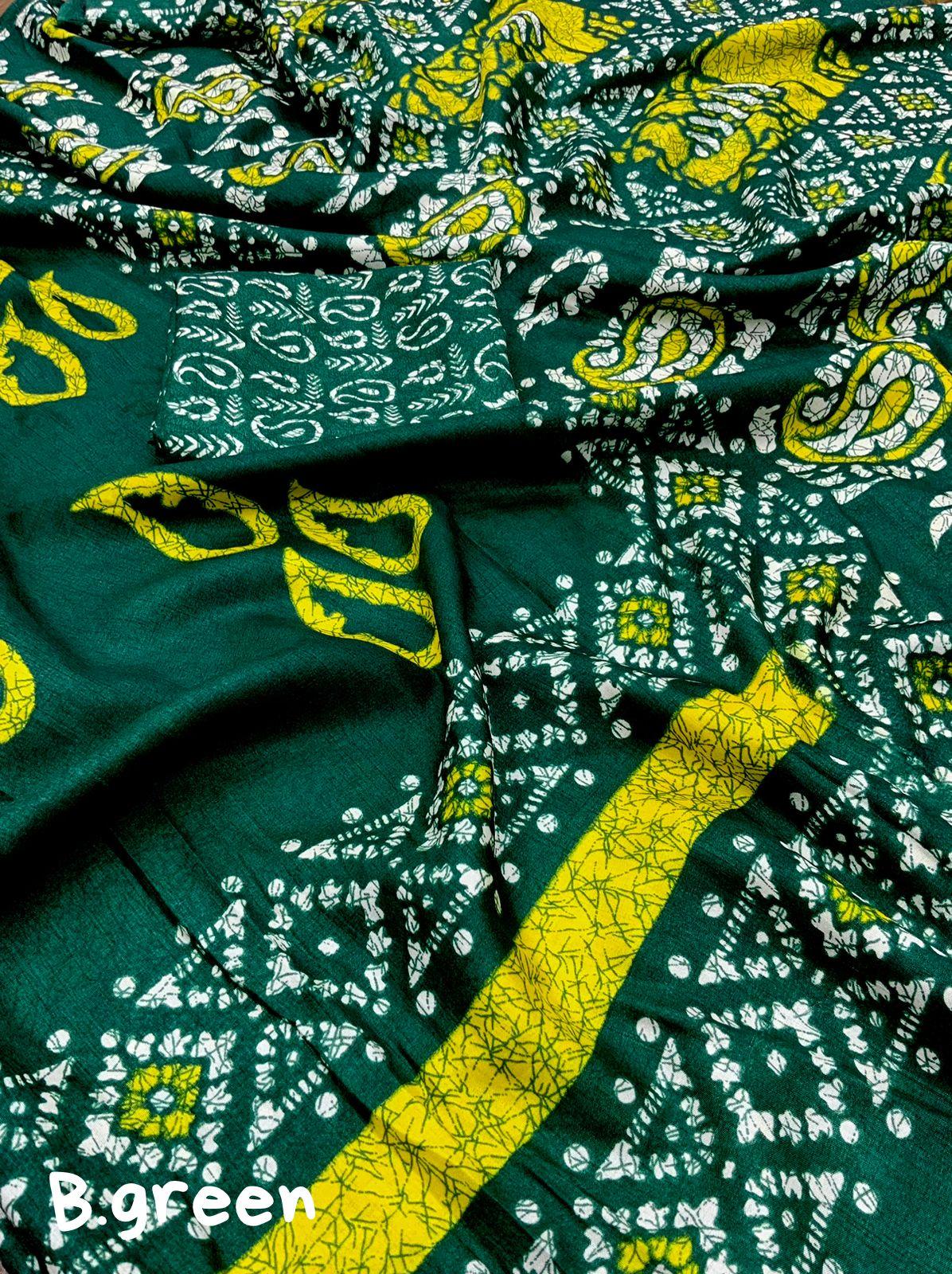 Green Silk Blend Ethnic Motifs Saree with Unstitched Blouse - A2M | Grocsy