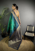 Joban Fashion Turquoise Handloom Silk Ikkat Saree | Grocsy