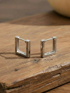 NVR Men's Silver Plated Geomatric Shaped Hoop Earrings | Grocsy