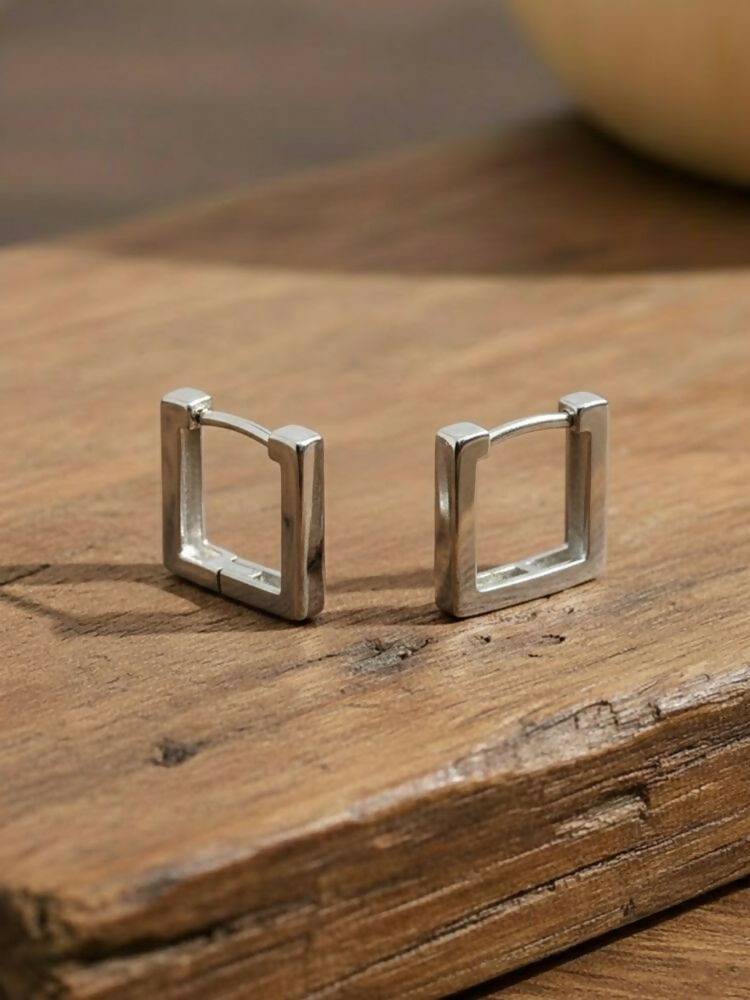 NVR Men's Silver Plated Geomatric Shaped Hoop Earrings | Grocsy