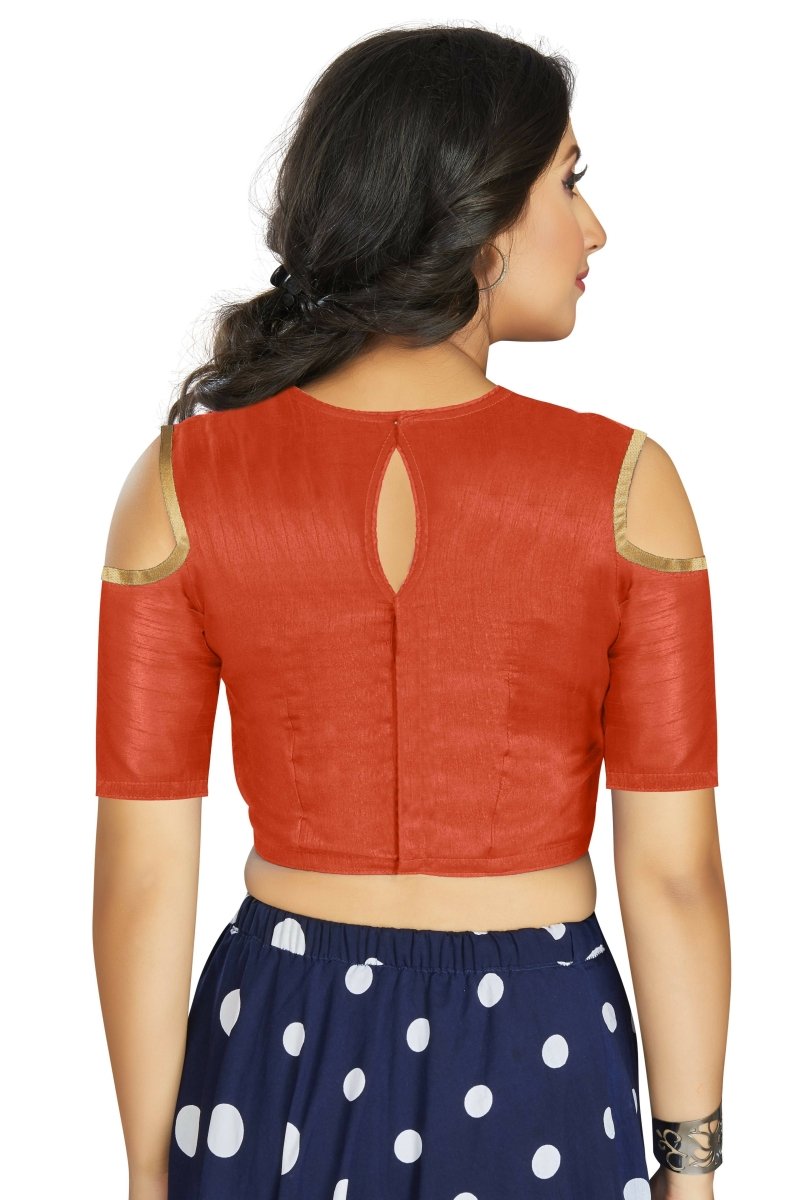 Aastha Fashion Women's Orange Art Silk Cold Shoulder Sleeve Readymade Blouse | Grocsy