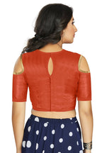 Aastha Fashion Women's Orange Art Silk Cold Shoulder Sleeve Readymade Blouse | Grocsy