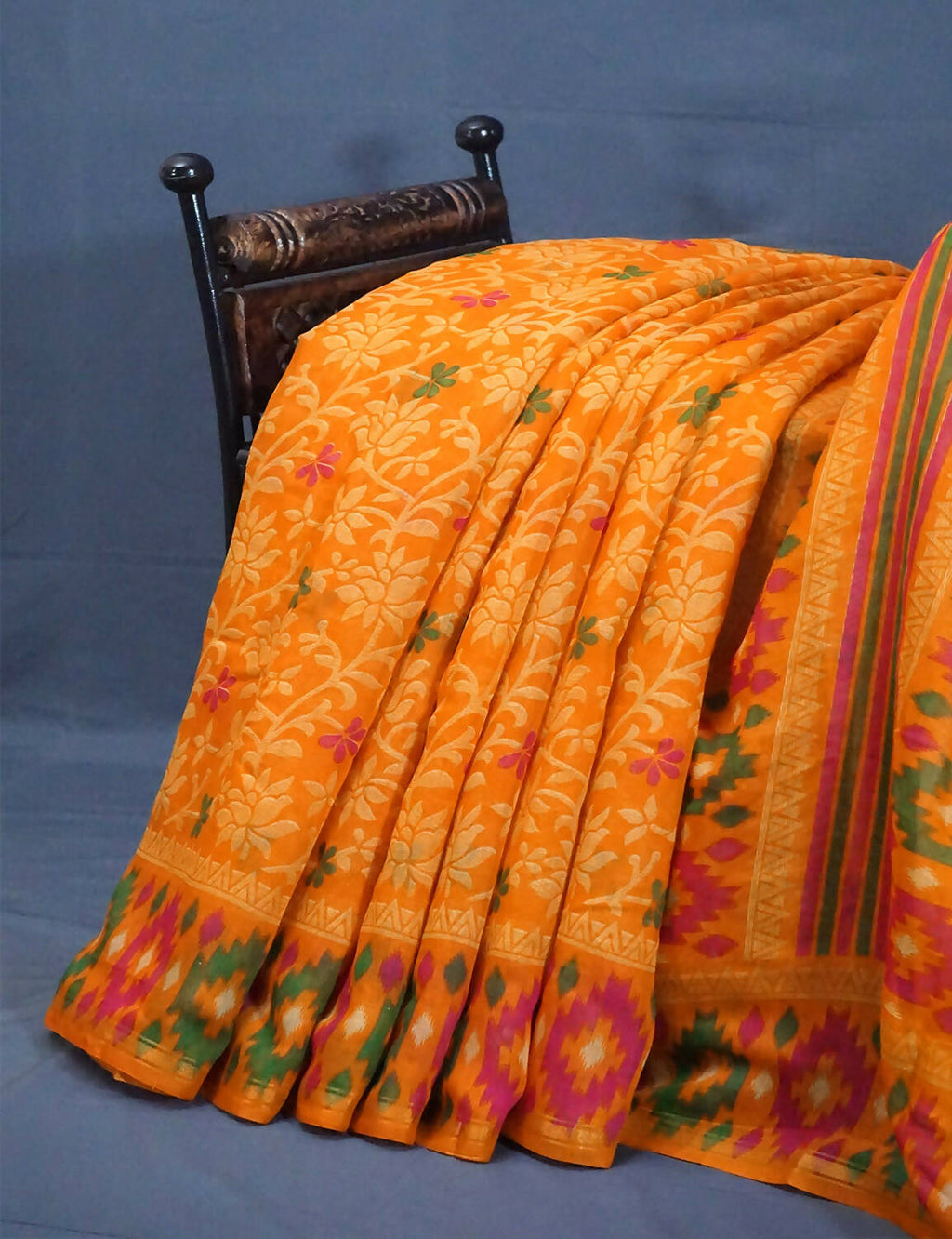 Shades Of Orange Floral Design Semi Chanderi Saree By Gayathri Reddy Designer Studio | Grocsy
