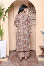 Miravan Womens Multicolor Floral Printed Pure Cotton Kurta And Palazzo With Dupatta Set | Grocsy