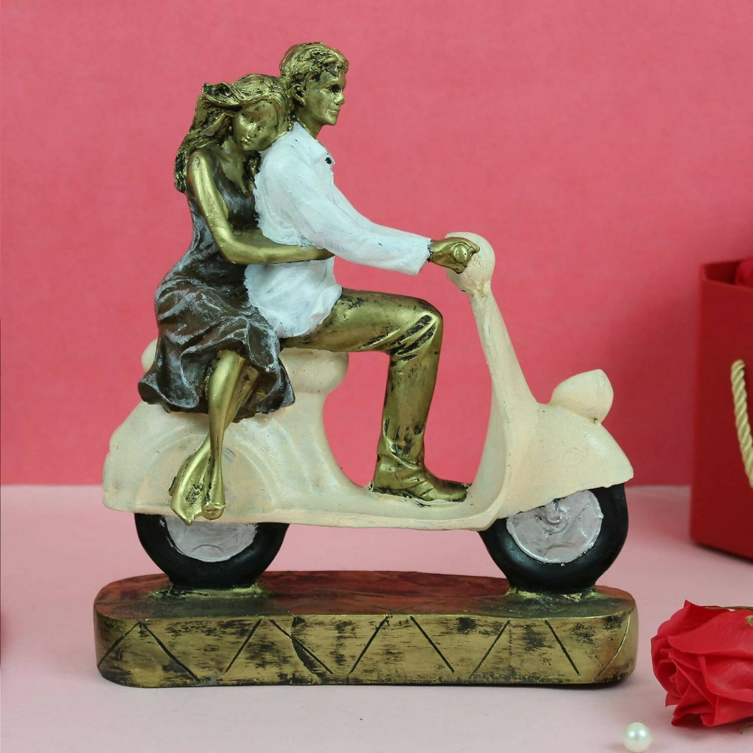 Tied Ribbons Romantic Love Couple On Scooter Showpiece Statue Decorative Items For Home | Grocsy