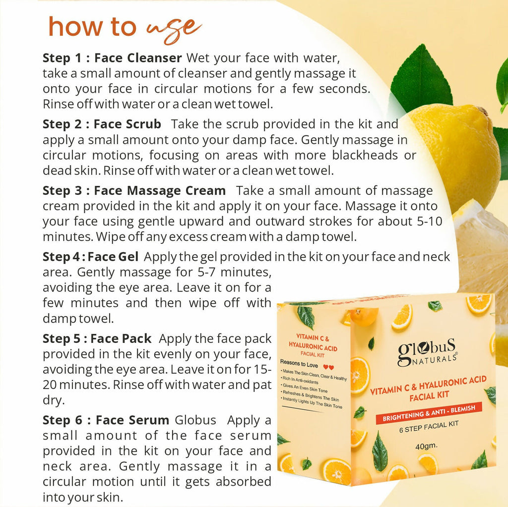 Globus Naturals Vitamin C & Hyaluronic Acid Facial Kit | Grocsy