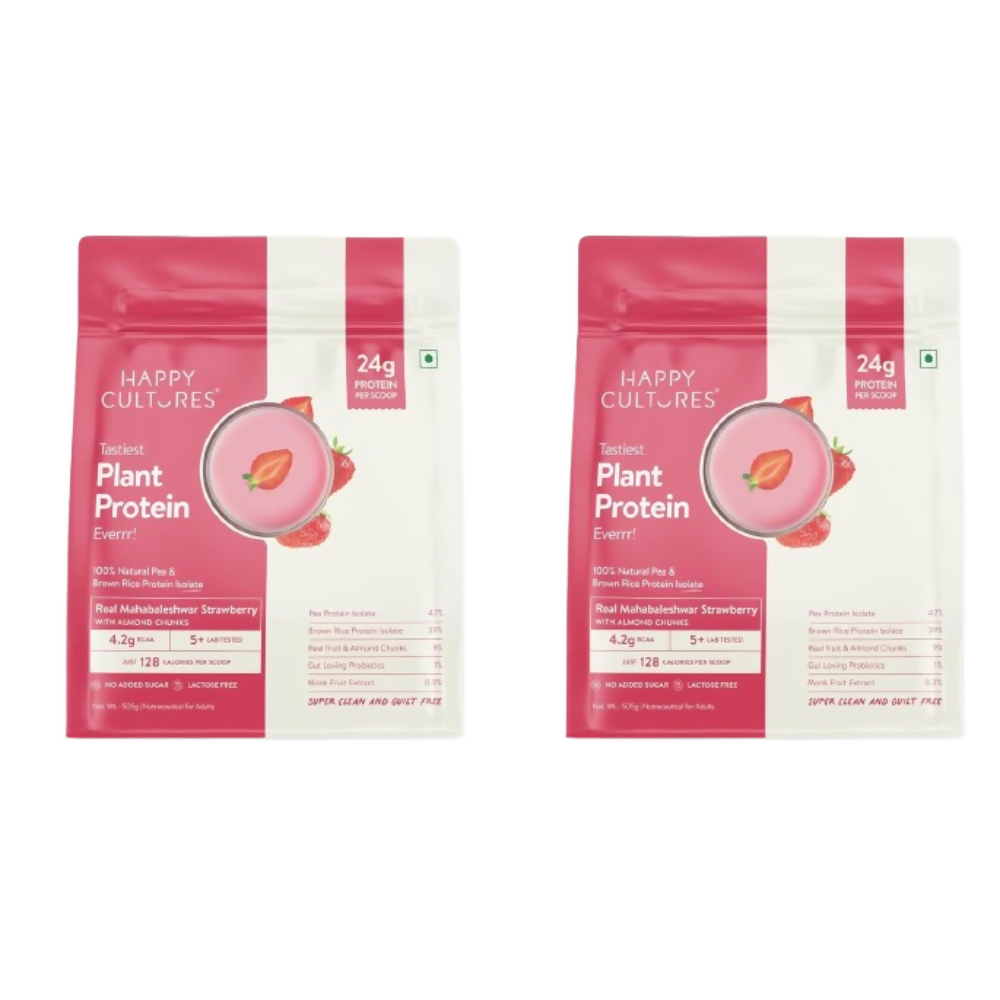 Happy Cultures 24g Tastiest Plant Protein Mahabaleshwar Strawberry & Almond Chunk | Grocsy