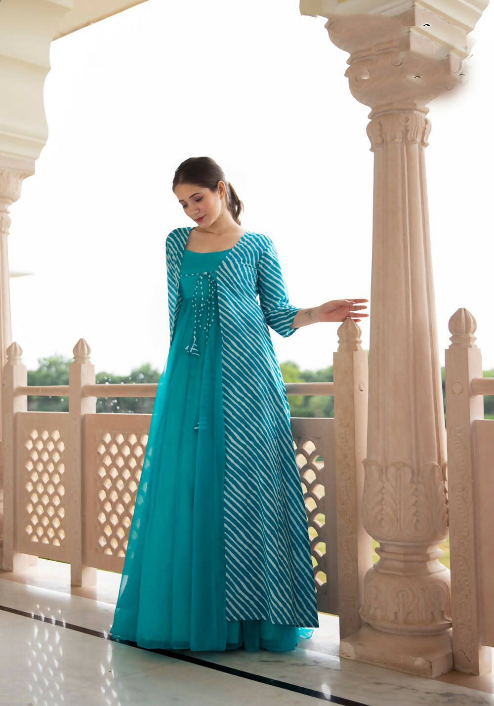 Partywear Designer Digital print Sky Pure Georgette Gown - Anbazaar | Grocsy