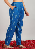 Aavyora Women's Blue Ikat Printed Ethnic Co-ord Set | Grocsy