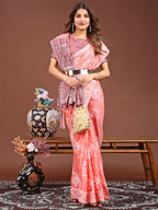 Shree Shyam Fashion Anaya Peach Linen Cotton Saree | Grocsy