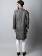 Even Apparels Brown Color Cotton Checked Men's Kurta With Band Collar (CHK1157) | Grocsy