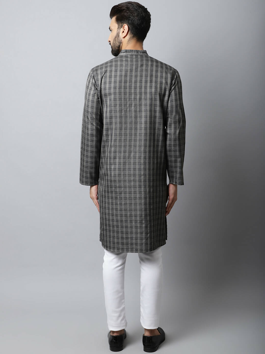 Even Apparels Brown Color Cotton Checked Men's Kurta With Band Collar (CHK1157) | Grocsy