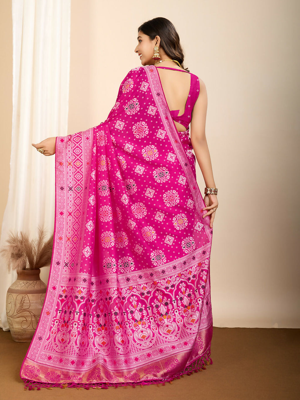 Pink Soft Silk Woven Meenakari Designer Saree - Vedanti | Grocsy