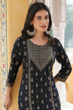 Juniper Black Rayon Festive Printed Straight Kurta For Women | Grocsy