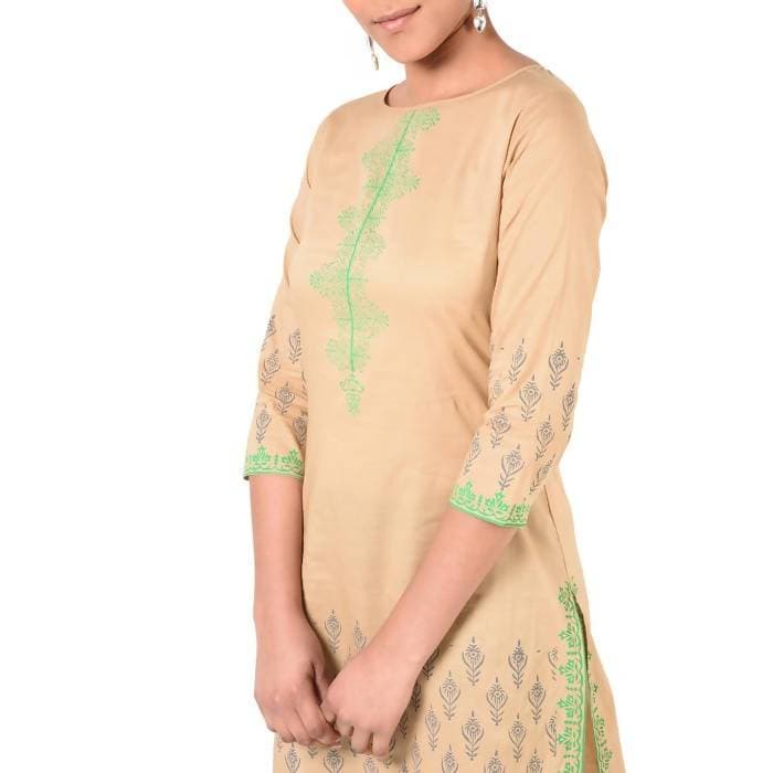 Aniyah Cotton Floral Print Straight Kurta In Beige Color (AN-170K) | Grocsy