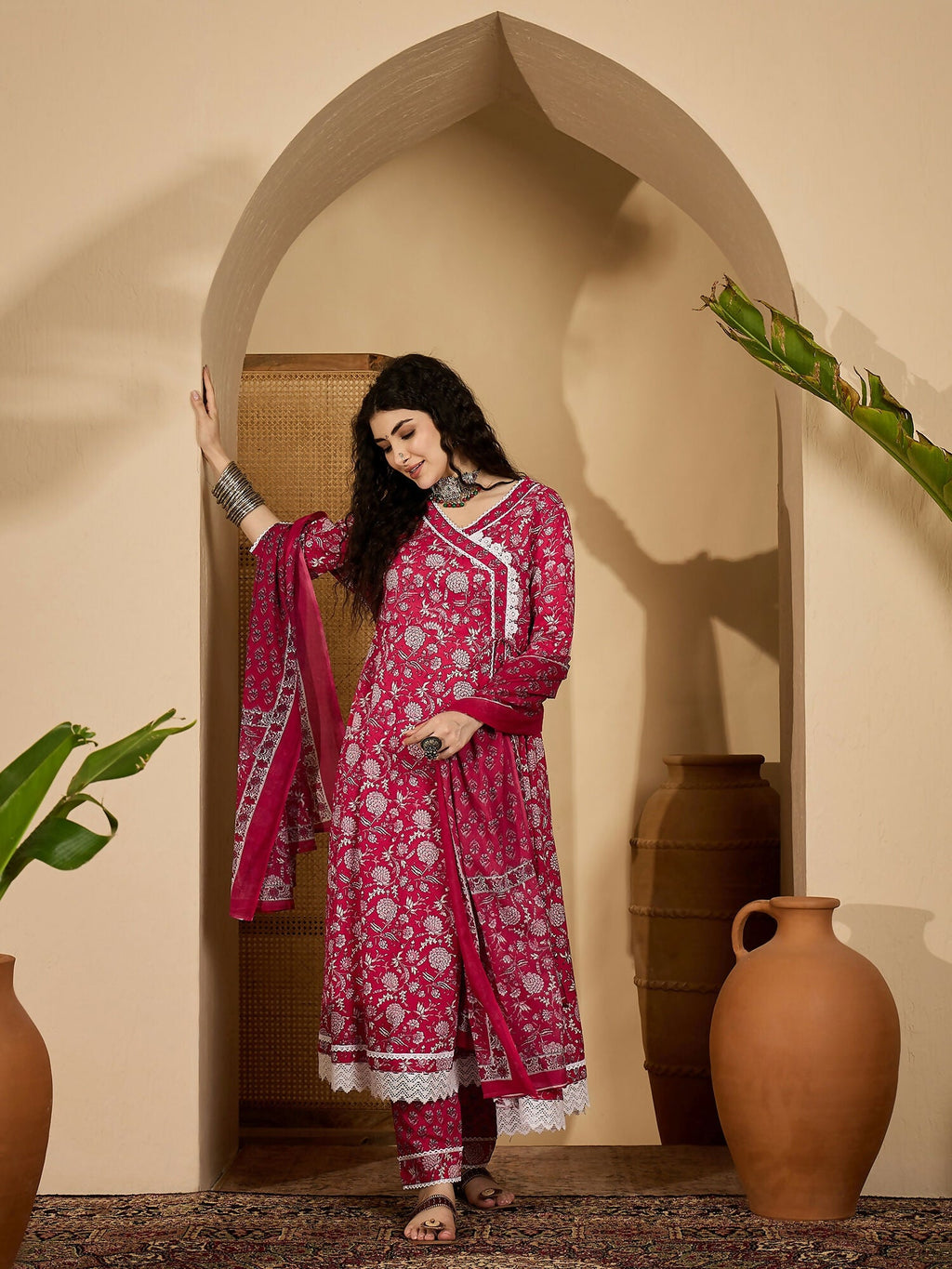 Joban Fashion Printed Pink Pure Cotton Kurta Set | Grocsy