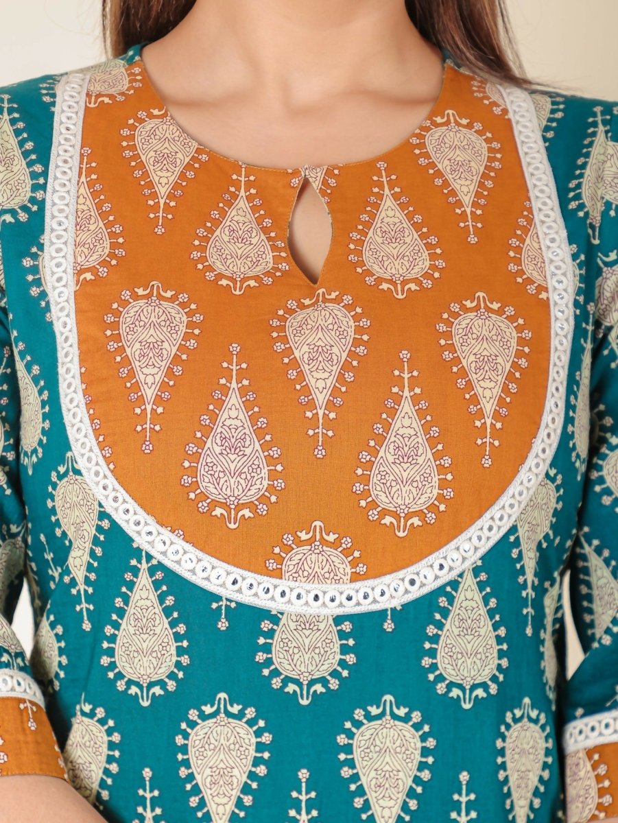 Aramya Turquoise Soft Cotton Floral Straight Kurta for Women | Grocsy