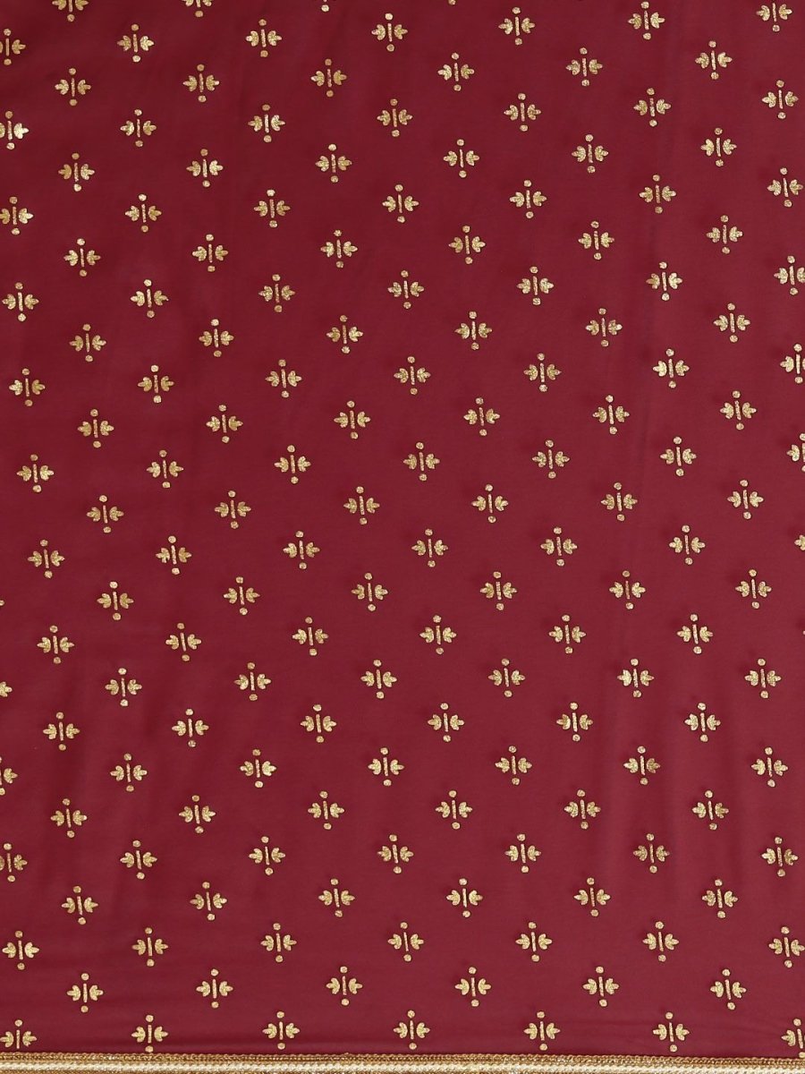 Ahalyaa Women's Maroon Georgette Gold Foil Print Ready to Wear Saree | Grocsy
