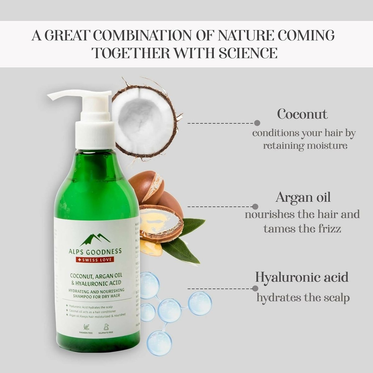 Alps Goodness Coconut, Argan Oil & Hyaluronic Acid Hydrating & Nourishing Shampoo | Grocsy