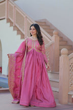 Joban Fashion Pink Crush Sequence Embroidery Work Kurta Set | Grocsy