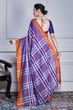 Morchari Purple Cotton Handloom Mirror Work Saree Unstitched Blouse | Grocsy