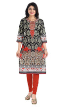 Snehal Creations Deep Black Designer Digital Print Cotton Slub Fabric Long Kurti Tunic | Grocsy