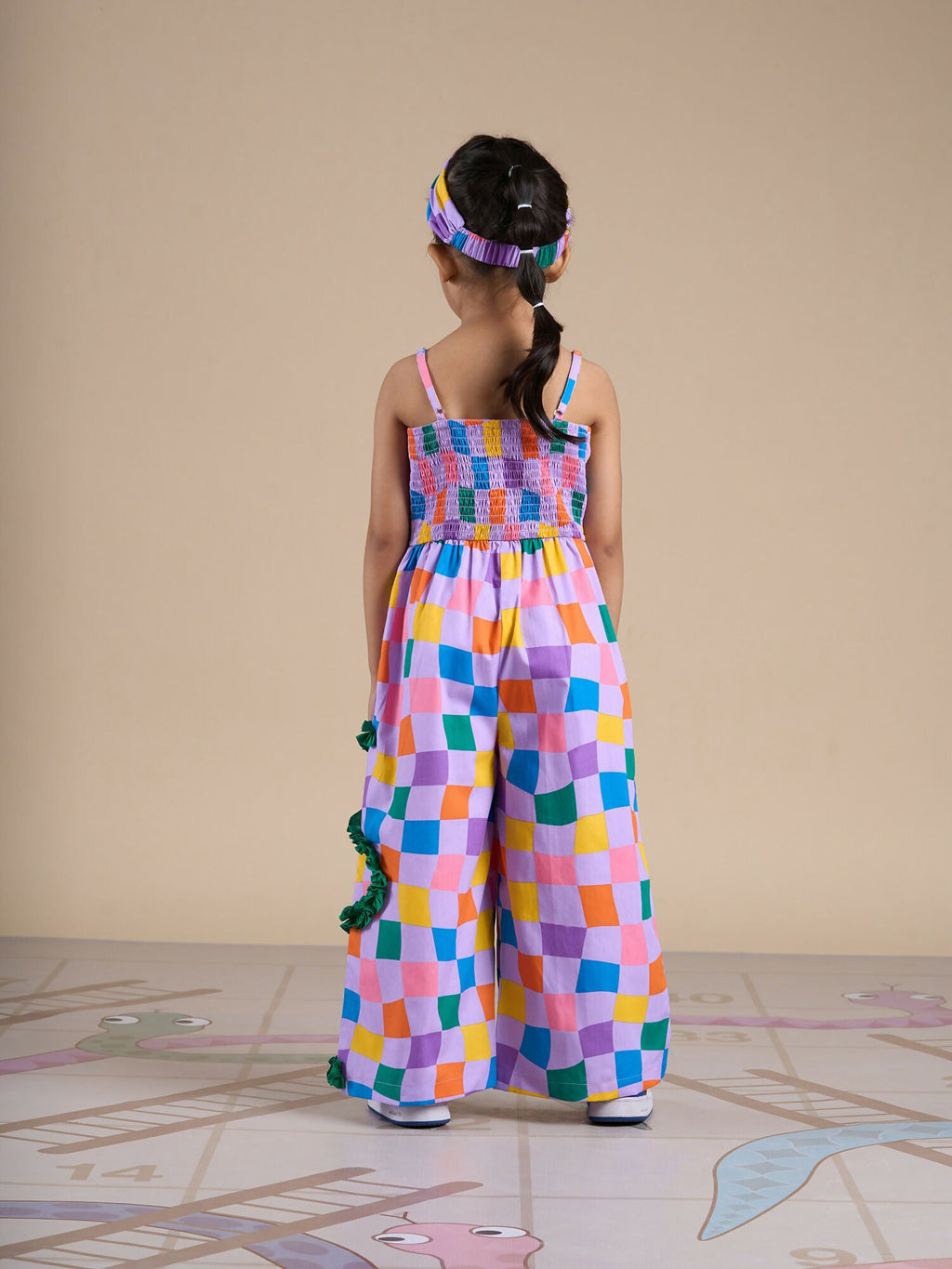 Snakes and Ladders Girls Multi Color Rotary Print Jumpsuit from Siblings Collection | Grocsy