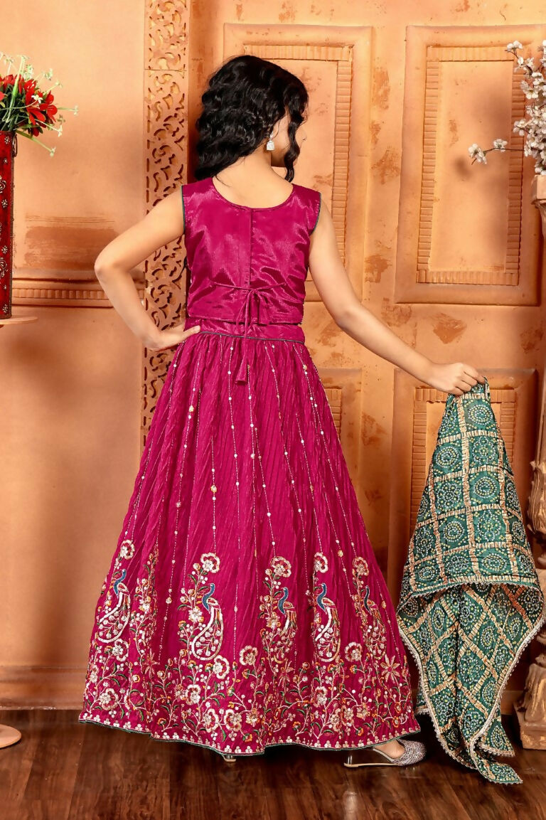 Kids Functional Designer Pink Chinon Fab Lehenga choli - Aaradhna | Grocsy