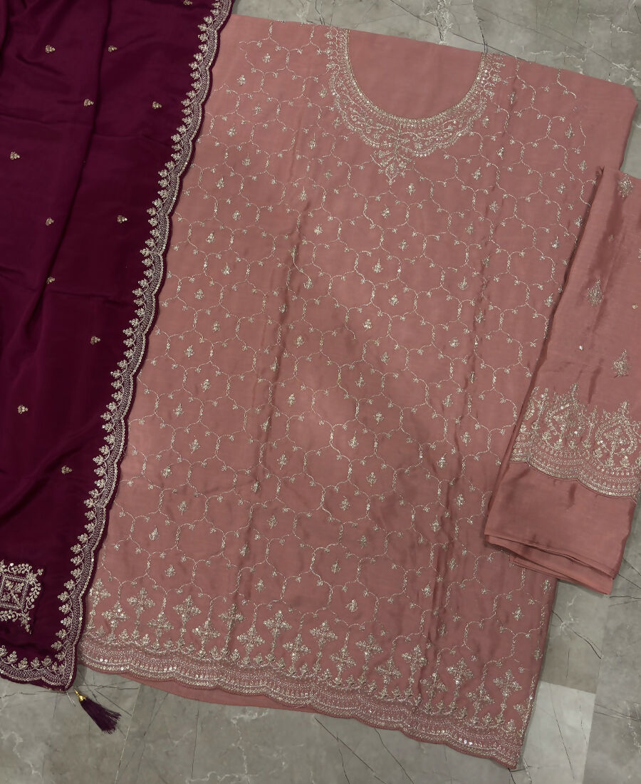 KC Heavy Chinon Peach Salwar Suit For Women Ethnic Wear | Grocsy